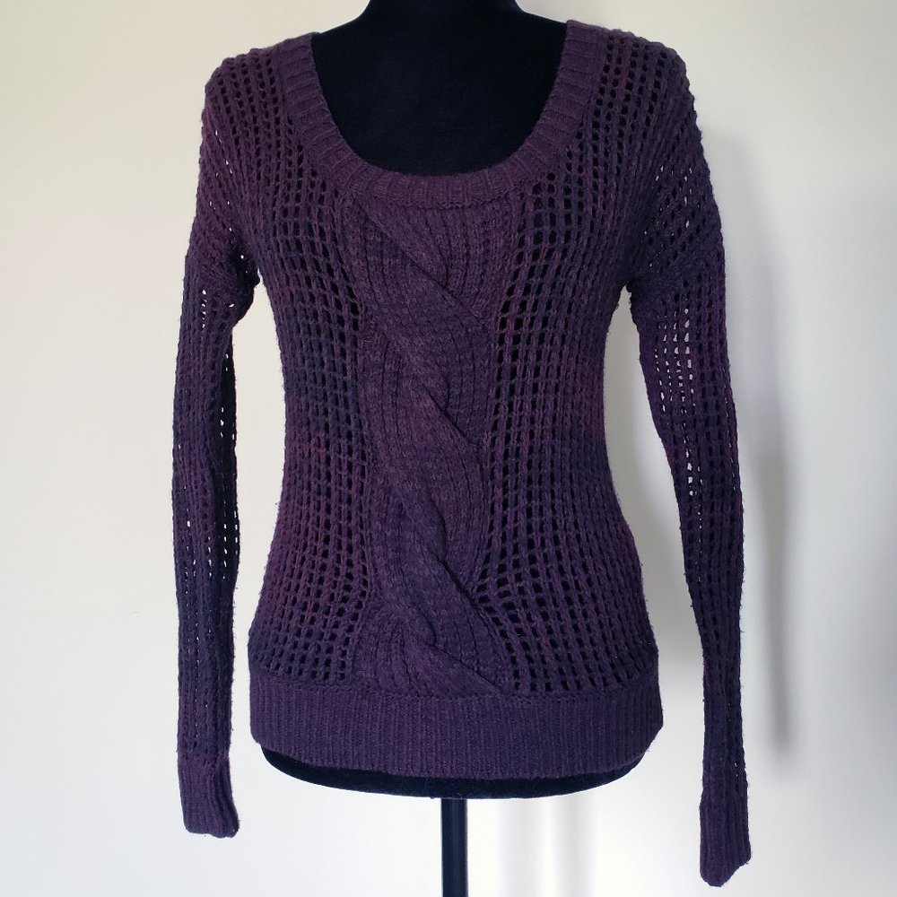 xs || express || PURPLE OPEN WEAVE CABLE SWEATER